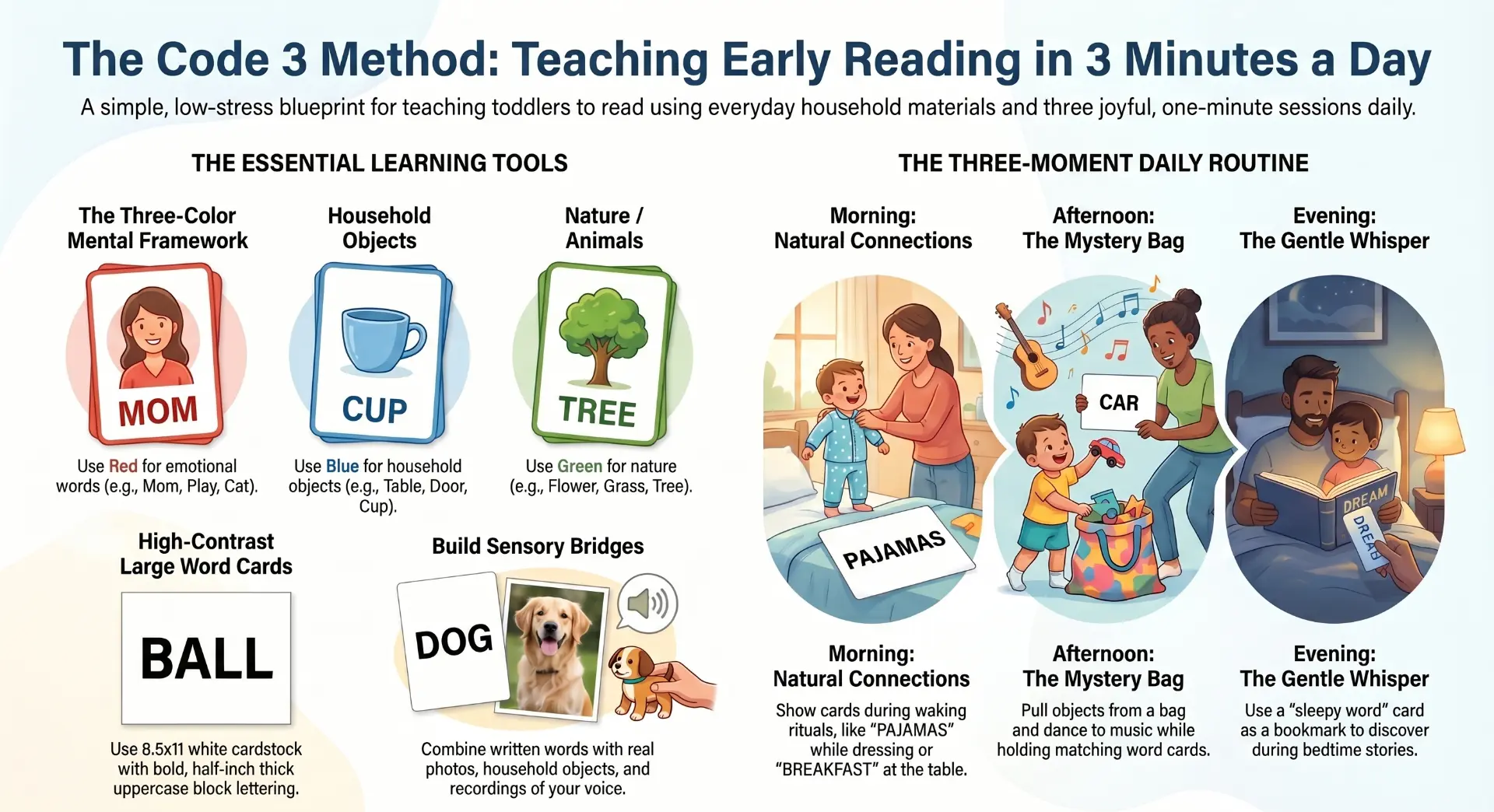 Code 3 word cards and morning, afternoon, and bedtime activities